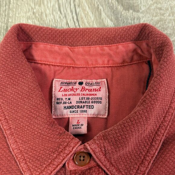 Lucky Brand Red Double Pocket Polo Shirt Men’s L Waffle Knit Casual VTG Style - Picture 3 of 8